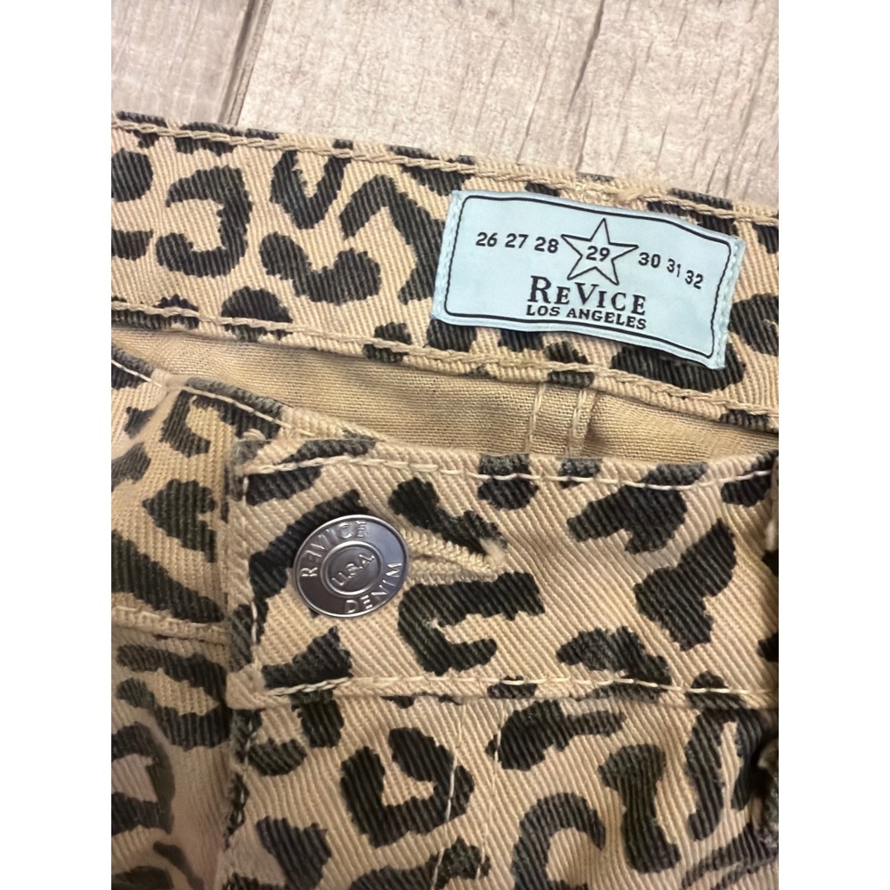 Revice Denim Leopard Print High Rise Straight Leg Jeans Tan Black Size 29